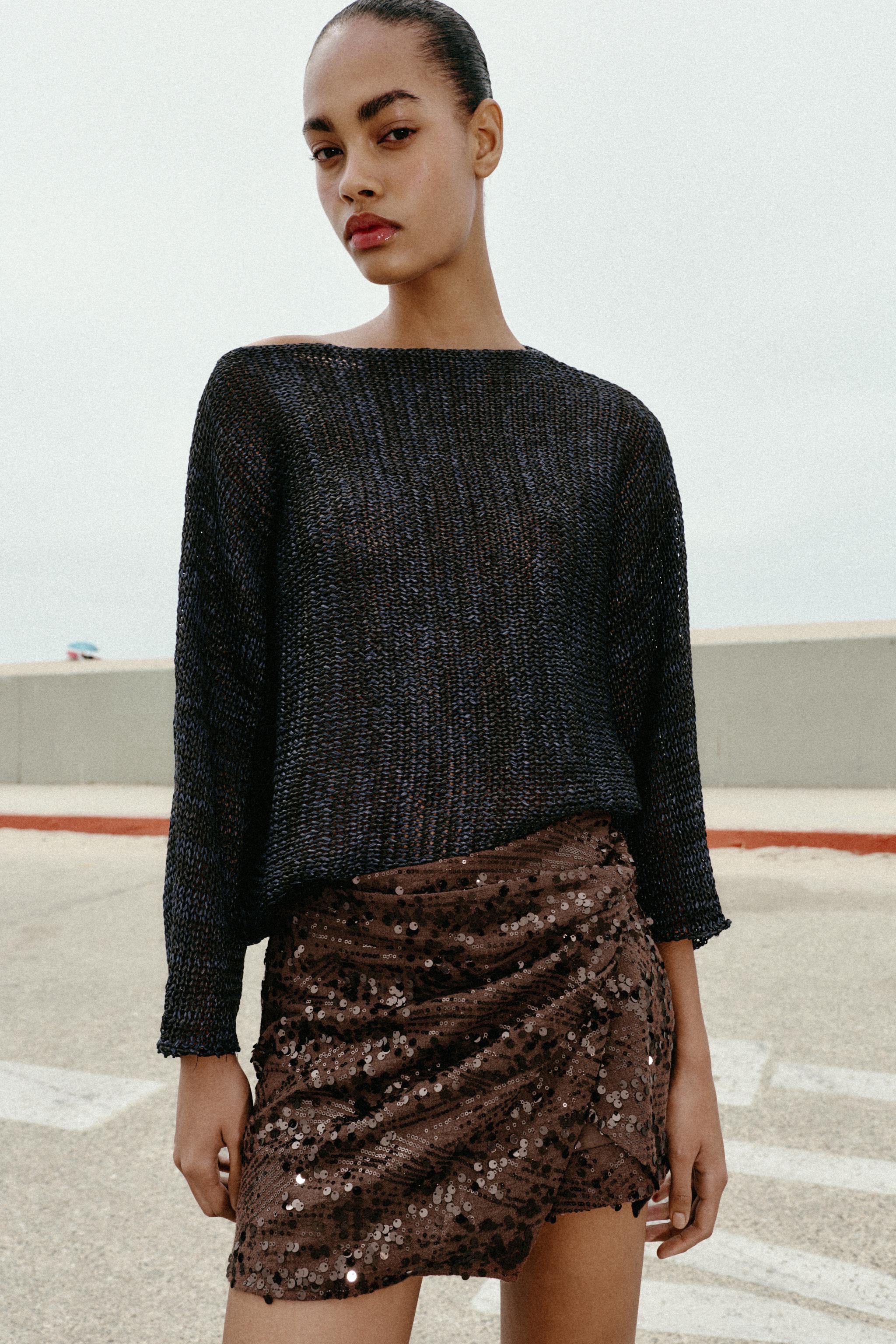 JUPE-PANTALON MINI À PAILLETTES ET NŒUD